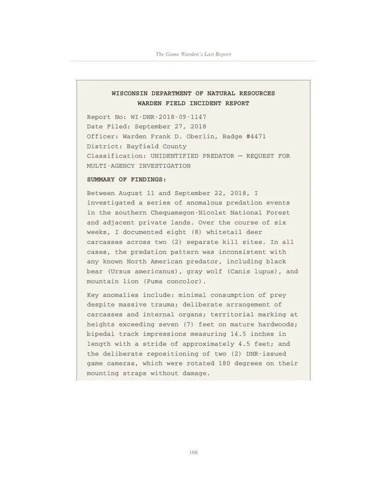 The Wisconsin DNR warden field incident report reproduced in Story IV